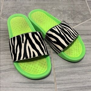APL Zebra Print Slides with Bright Green Soles